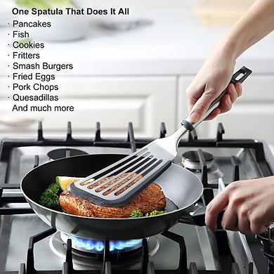 Fish Spatula, Heat-Resistant Silicone Edge, Flexible for Nonstick Cooking