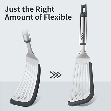 Fish Spatula, Heat-Resistant Silicone Edge, Flexible for Nonstick Cooking
