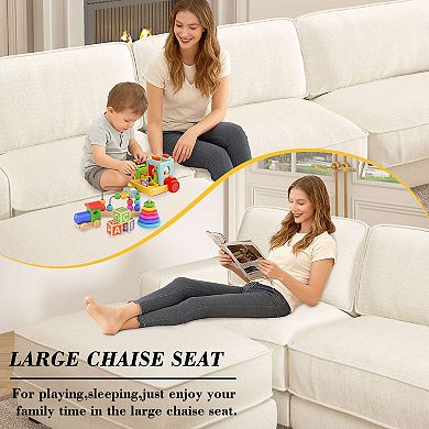 Opoiar 160" Cloud Modular Sectional Sofa, Deep Seat U-Shaped Couch with Chaise, No Assembly
