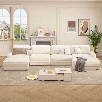 Opoiar 160" Cloud Modular Sectional Sofa, Deep Seat U-Shaped Couch with Chaise, No Assembly