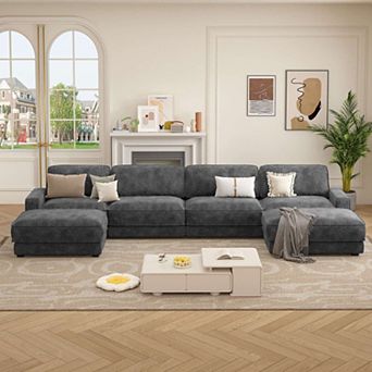 Opoiar 160" Cloud Modular Sectional Sofa, Deep Seat U-Shaped Couch with Chaise, No Assembly