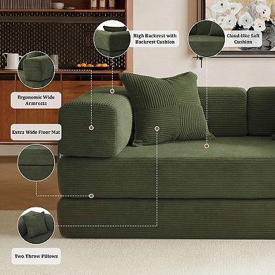 Opoiar 65" 5-in-1 Convertible Sofa Bed, Folding Corduroy Floor Couch, Sleeper with Steel Frame