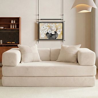 Opoiar 65" 5-in-1 Convertible Sofa Bed, Folding Corduroy Floor Couch, Sleeper with Steel Frame