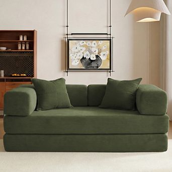 Opoiar 65" 5-in-1 Convertible Sofa Bed, Folding Corduroy Floor Couch, Sleeper with Steel Frame