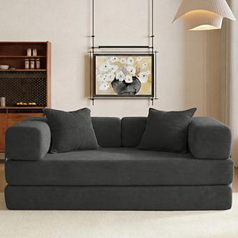 Opoiar 65" 5-in-1 Convertible Sofa Bed, Folding Corduroy Floor Couch, Sleeper with Steel Frame