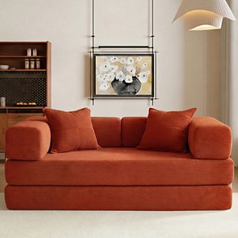 Opoiar 65" 5-in-1 Convertible Sofa Bed, Folding Corduroy Floor Couch, Sleeper with Steel Frame