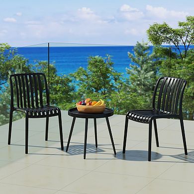 3-Piece Outdoor Patio Bistro Balcony Furniture Set With Stackable Chairs