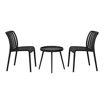 3 pc Outdoor Patio Bistro Balcony Furniture Set With Stackable Chairs