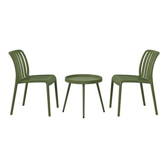 3 pc Outdoor Patio Bistro Balcony Furniture Set With Stackable Chairs