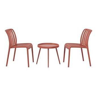 3 pc Outdoor Patio Bistro Balcony Furniture Set With Stackable Chairs
