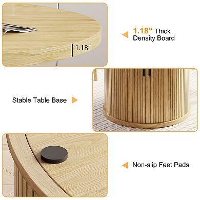 Opoiar 35.5" Round Dining Table with Storage Shelf, Fluted Wood Pedestal Base