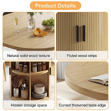Opoiar 35.5" Round Dining Table with Storage Shelf, Fluted Wood Pedestal Base