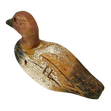 Rustic Hand-Carved Wooden Duck Decoy 9.5" Vintage Folk Art Mallard Statue Decor