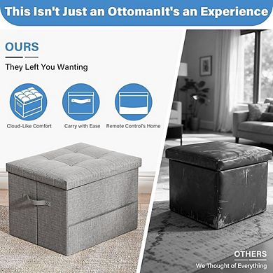 Foldable Storage Ottoman, Padded Footstool, Durable, Multi-Use