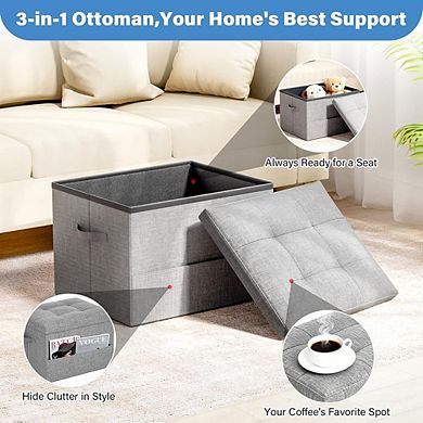 Foldable Storage Ottoman, Padded Footstool, Durable, Multi-Use
