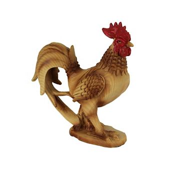 Faux Wood Carving Bamboo Look Standing Rooster Statue