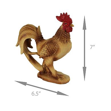 Faux Wood Carving Bamboo Look Standing Rooster Statue