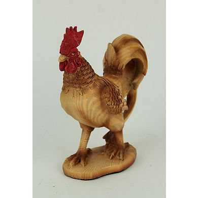 Faux Wood Carving Bamboo Look Standing Rooster Statue