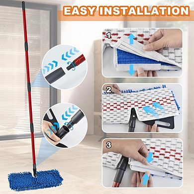 Flat Floor Mop for Wet & Dry Cleaning with 3 Reusable Microfiber Pads