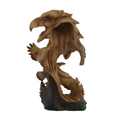 Carved Wood Look Bald Eagle Bust and Scene Tabletop Statue