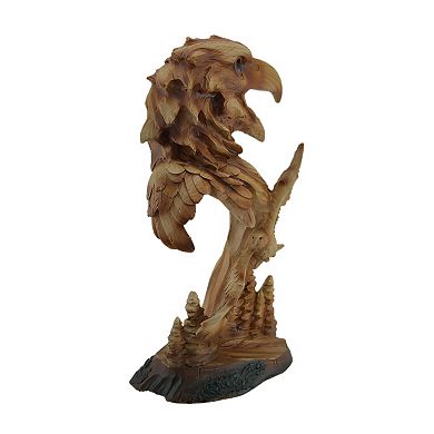 Carved Wood Look Bald Eagle Bust and Scene Tabletop Statue