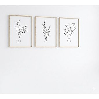 Floral Line Wall Art Set of 3 Minimalist Botanical Canvas Prints Decor