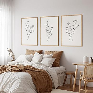 Floral Line Wall Art Set of 3 Minimalist Botanical Canvas Prints Decor