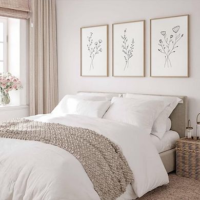 Floral Line Wall Art Set of 3 Minimalist Botanical Canvas Prints Decor