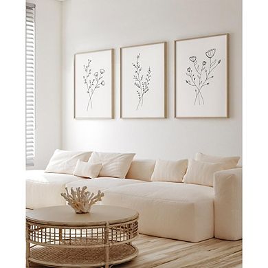 Floral Line Wall Art Set of 3 Minimalist Botanical Canvas Prints Decor