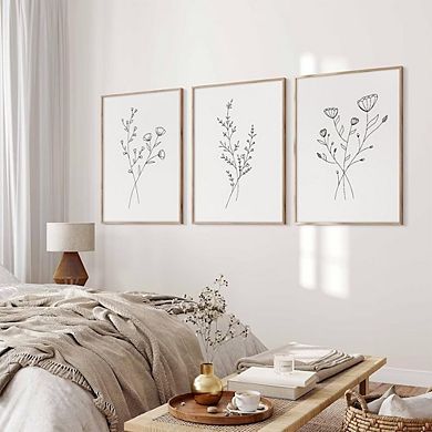 Floral Line Wall Art Set of 3 Minimalist Botanical Canvas Prints Decor