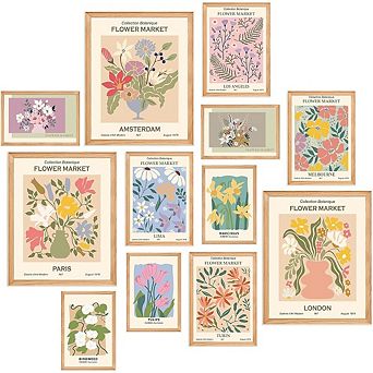 Flower Market Wall Art Set of 12 Vintage Floral Collage Prints Decor