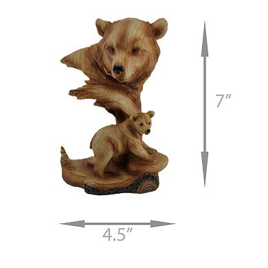 Carved Wood Look Mother Bear and Cub Tabletop Statue