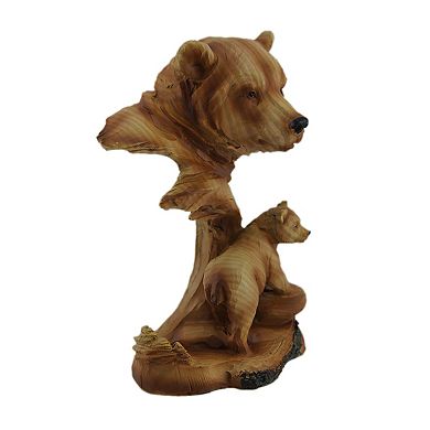 Carved Wood Look Mother Bear and Cub Tabletop Statue