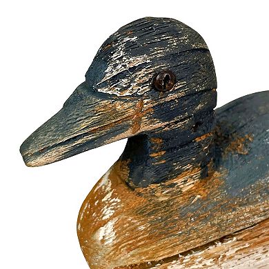 Vintage Wooden Duck Figurine 7.5" Hand-Carved Rustic Folk Art Home Decor