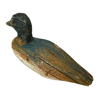 Vintage Wooden Duck Figurine 7.5" Hand-Carved Rustic Folk Art Home Decor