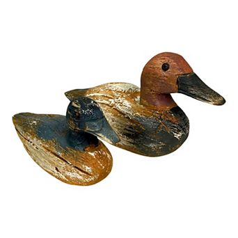 Set of 2 Rustic Wooden Duck Decoy Figurines 9.5" & 7.5" Vintage Folk Art Decor