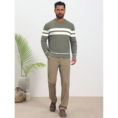 Men's Knitted Sweater Crewneck Pullover Casual Contrast Striped Sweaters