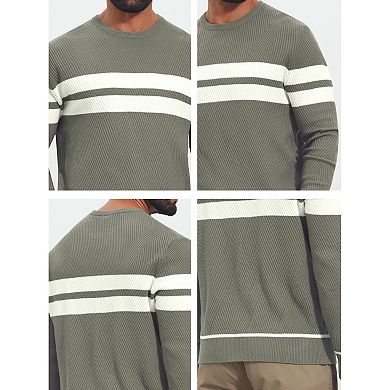 Men's Knitted Sweater Crewneck Pullover Casual Contrast Striped Sweaters