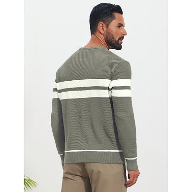 Men's Knitted Sweater Crewneck Pullover Casual Contrast Striped Sweaters