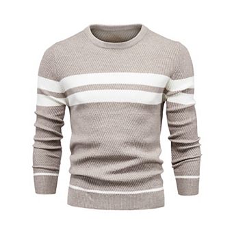 Men's Knitted Sweater Crewneck Pullover Casual Contrast Striped Sweaters