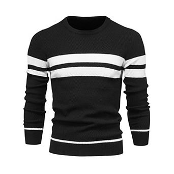 Men's Knitted Sweater Crewneck Pullover Casual Contrast Striped Sweaters