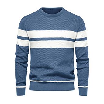 Men's Knitted Sweater Crewneck Pullover Casual Contrast Striped Sweaters