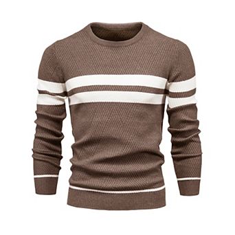 Men's Knitted Sweater Crewneck Pullover Casual Contrast Striped Sweaters