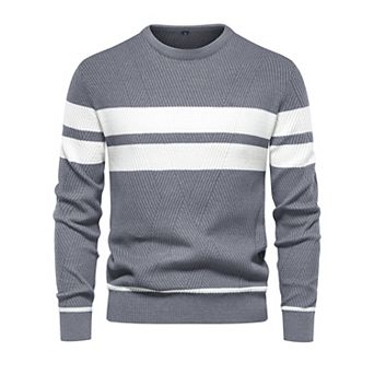 Men's Knitted Sweater Crewneck Pullover Casual Contrast Striped Sweaters