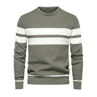 Men's Knitted Sweater Crewneck Pullover Casual Contrast Striped Sweaters