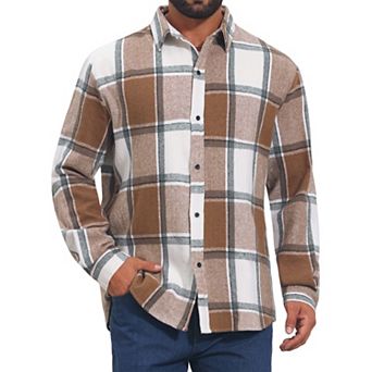 Men's Casual Regular Fit Long Sleeve Button Down Plaid Shirt