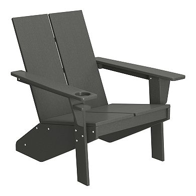 Outdoor 4-Piece HDPE Modern Adirondack Chairs Set with Folding Patio Ottomans and Cup Holder