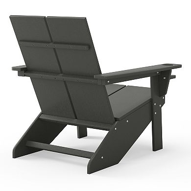 Outdoor 4-Piece HDPE Modern Adirondack Chairs Set with Folding Patio Ottomans and Cup Holder