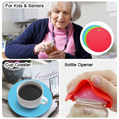 3Pcs Silicone Jar Opener Pads, Texture Can Opener Multipurpose Round Bottle Lid Opener