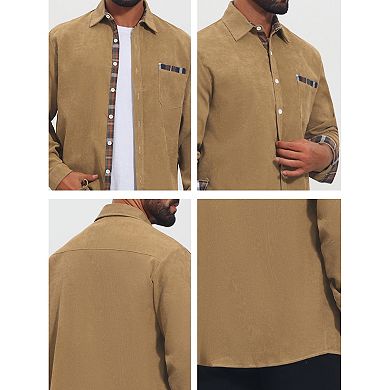 Men's Contrast Dress Shirt Plaid Collar Casual Button Down Shirts